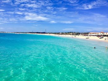 Scenic view of sea against blue sky