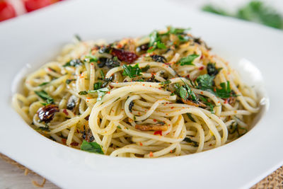 Close-up of noodles in plate