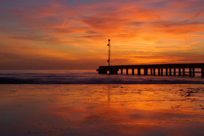 Scenic view of sea against orange sky