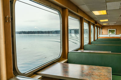 A view of windows on the ferry to vashon island in washington state.