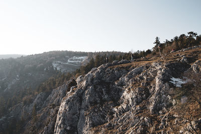 Scenic view of land against clear sky