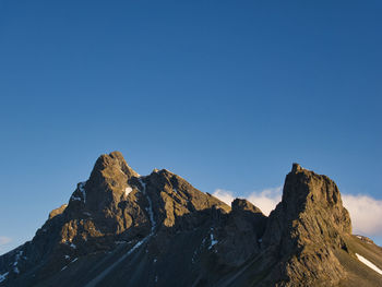 Rock formations against clear blue sky