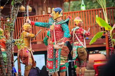 Full frame of multi colored traditional clothing