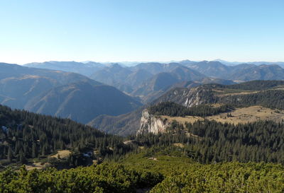 Scenic view of mountains against clear sky