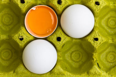 Directly above shot of eggs on carton