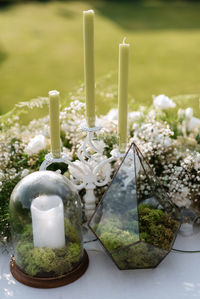 Close-up of christmas decorations on table