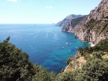 High angle view of sea against clear sky