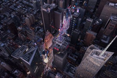 Aerial view of illuminated cityscape