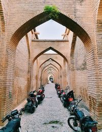 Bicycles in row of building