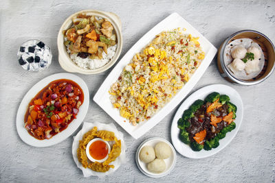 High angle view of food on table