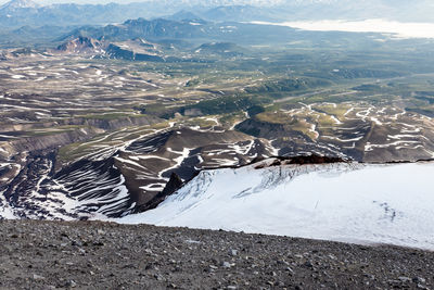 High angle view of snowcapped mountains