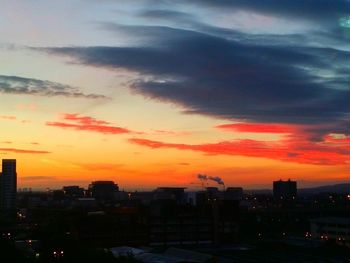 Silhouette buildings against sky during sunset