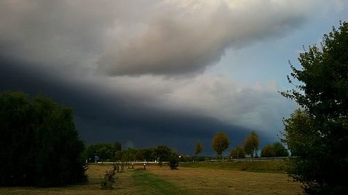 Scenic view of landscape against cloudy sky