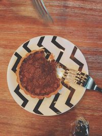 High angle view of dessert in plate on table