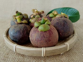 A group of mangosteens on the basket