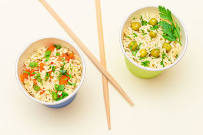 High angle view of food in bowl on table