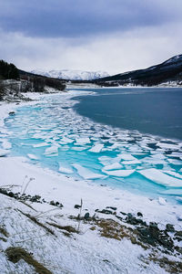 Scenic view of frozen lake against sky