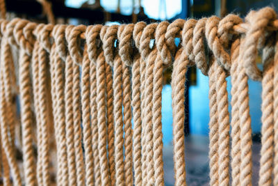 Ship ropes . ship deck with marine ropes