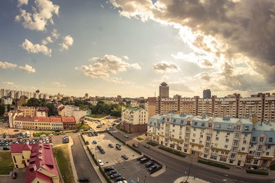 High angle view of cityscape against sky