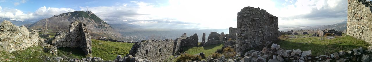 Panoramic view of old ruin against sky