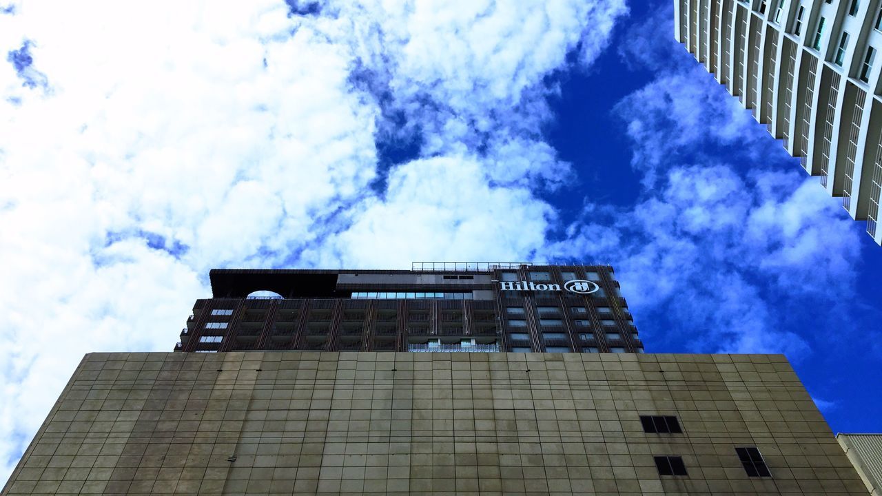 architecture, building exterior, built structure, low angle view, day, sky, cloud - sky, outdoors, no people, blue, city, modern