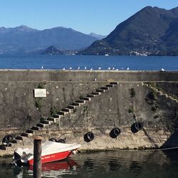 Scenic view of boats in lake