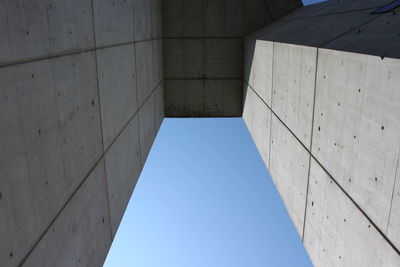 Low angle view of buildings against clear blue sky