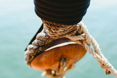 Close-up of rope tied to boat