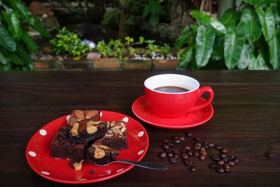 Close-up of coffee cup on table