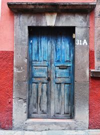 Closed door of old building