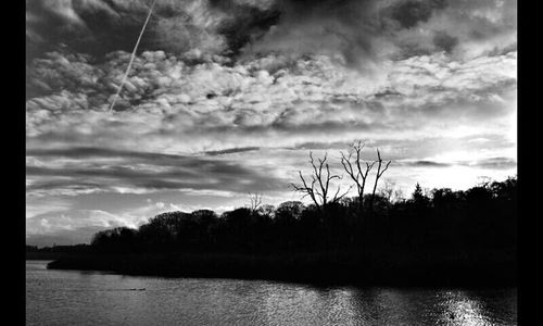Scenic view of lake against cloudy sky