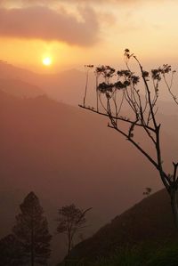 Scenic view of mountains against sky during sunset