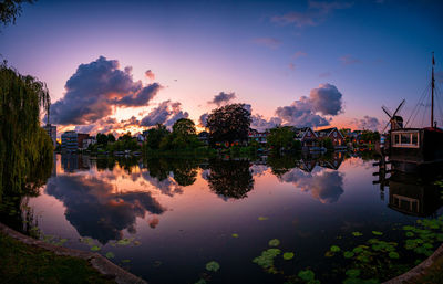 Scenic view of lake against sky at sunset