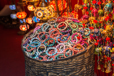 High angle view of bracelets for sale in store