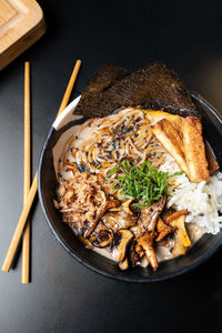 High angle view of food on table