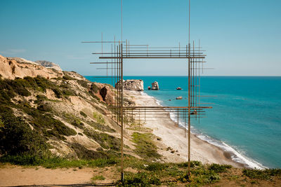 Scenic view of sea against clear blue sky