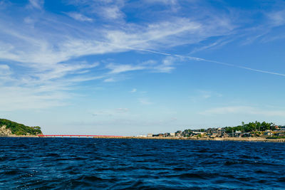 Scenic view of sea against blue sky