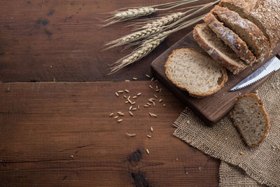 High angle view of wheat on table