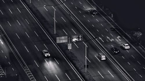 High angle view of road at night