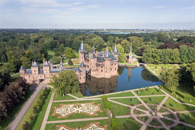 Aerial from historical castle de haar in haarzuilens in the netherlands