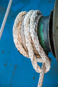 Close-up of rope tied on cleat