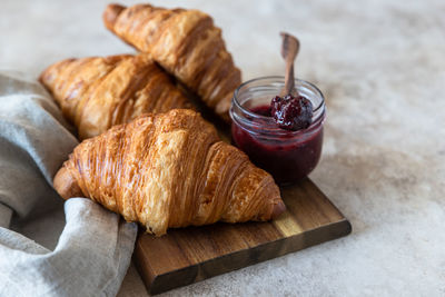 Close-up of breakfast served on table