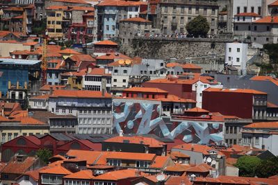 High angle view of buildings in city