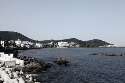 Scenic view of sea against clear sky