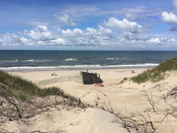 Scenic view of beach against sky