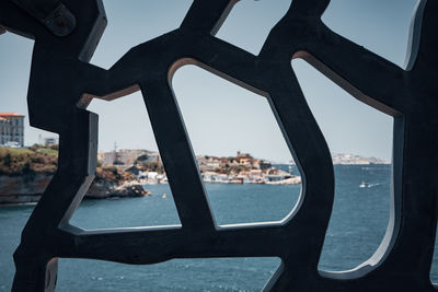 View of city through window