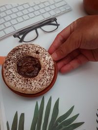 High angle view of person having breakfast in plate