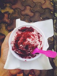 Close-up of cranberry yogurt