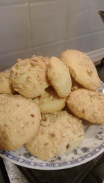 High angle view of bread in plate