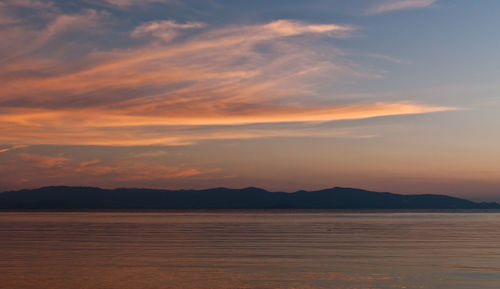 Scenic view of lake against sky during sunset